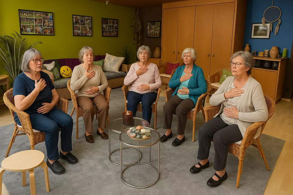 Frauen auf Stühlen Atemübungen